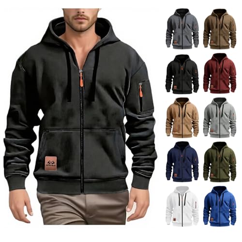 AACH Hoodie Herren Reißverschluss Kapuzenjacke mit Kapuze Sweatjacke Casual Oversize Übergangsjacke Modische Langarm Winterjacke Klassische Vielseitige Sportjacke Locker Kapuzenpullover von AACH