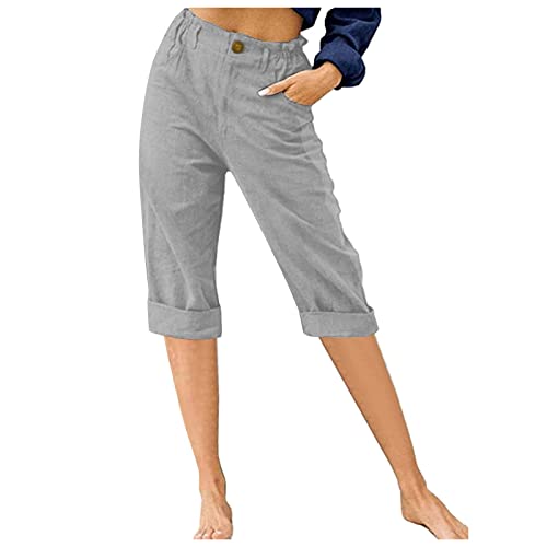 AACH Hose Damen Sommer Leinenhose Locker Mode Sommerhose Leichte Leinen Freizeithose mit Taschen Strandhosen Hohe Taille Outdoorhose mit Gummizug Stoffhose Angebot des Tages Heute von AACH