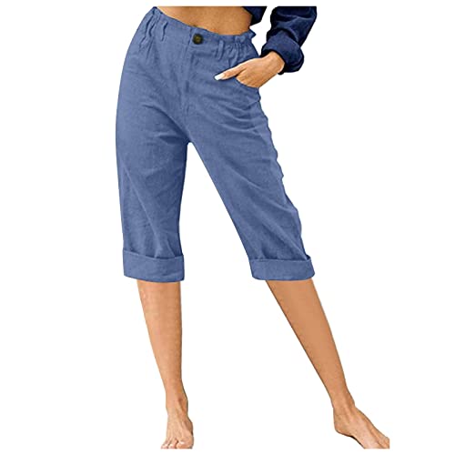 AACH Hose Damen Sommer Leinenhose Locker Mode Sommerhose Leichte Leinen Freizeithose mit Taschen Strandhosen Hohe Taille Outdoorhose mit Gummizug Stoffhose befristetes Angebot von AACH