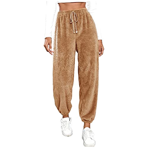 AACH Hosen Damen Warme Jogginghose Winter Thermo Fleece Verdicken Hosen Frauen Kordelzug Sporthosen Gefüttert Sweatpants mit Taschen Lange Jogger Stoffhose Locker Freizeithose von AACH