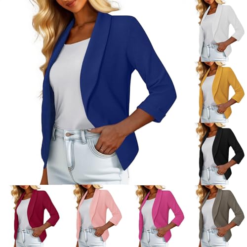 AACH Kurzblazer Damen Festlich Anzugjacke 3/4 Ärmel Slim Fit Blazerjacke Open Front Businessjacke Modische Schlicht Damenblazer Temperament Casual Trachtenblazer Klassische Anzugmantel von AACH