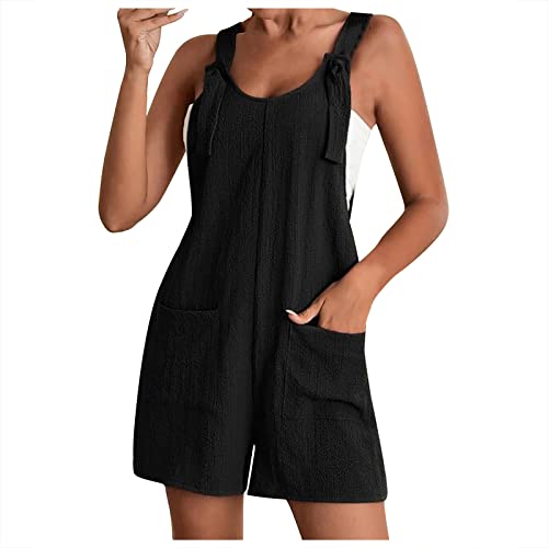 AACH Kurzer Jumpsuit Damen Sommer Ärmellos Playsuit Kurz Latzhose Overall Casual V-Ausschnitt Hosenanzug Einteiler Latzhose mit Taschen Sommerhose Shorts Arbeitshose Strampler Shorts von AACH