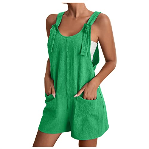 AACH Kurzer Jumpsuit Damen Sommer Ärmellos Playsuit Kurz Latzhose Overall Casual V-Ausschnitt Hosenanzug Einteiler Latzhose mit Taschen Sommerhose Shorts Arbeitshose Strampler Shorts von AACH