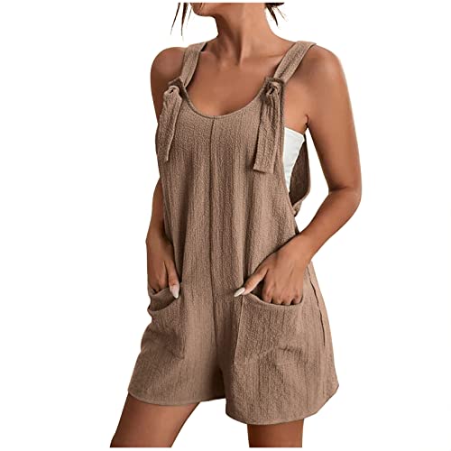 AACH Kurzer Jumpsuit Damen Sommer Ärmellos Playsuit Kurz Latzhose Overall Casual V-Ausschnitt Hosenanzug Einteiler Latzhose mit Taschen Sommerhose Shorts Arbeitshose Strampler Shorts von AACH