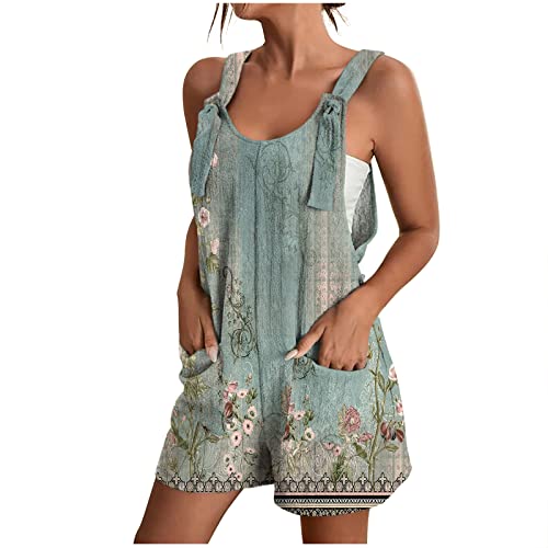 AACH Kurzer Jumpsuit Damen Sommer Ärmellos Playsuit Kurz Latzhose Overall Casual V-Ausschnitt Hosenanzug Einteiler Latzhose mit Taschen Sommerhose Shorts Arbeitshose Strampler Shorts von AACH