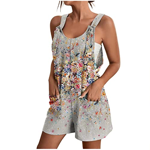 AACH Kurzer Jumpsuit Damen Sommer Ärmellos Playsuit Kurz Latzhose Overall Casual V-Ausschnitt Hosenanzug Einteiler Latzhose mit Taschen Sommerhose Shorts Arbeitshose Strampler Shorts von AACH