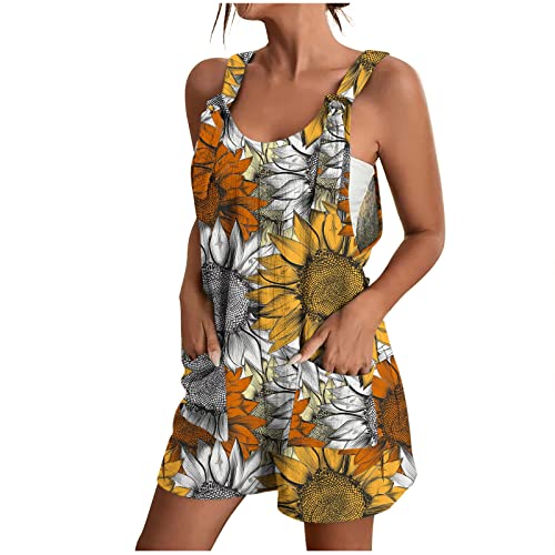 AACH Kurzer Jumpsuit Damen Sommer Ärmellos Playsuit Kurz Latzhose Overall Casual V-Ausschnitt Hosenanzug Einteiler Latzhose mit Taschen Sommerhose Shorts Arbeitshose Strampler Shorts von AACH