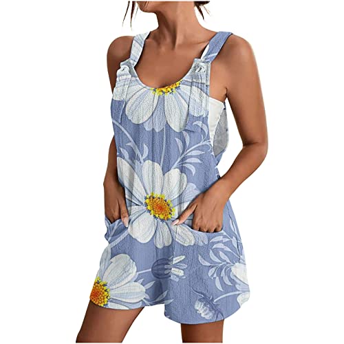 AACH Kurzer Jumpsuit Damen Sommer Ärmellos Playsuit Kurz Latzhose Overall Casual V-Ausschnitt Hosenanzug Einteiler Latzhose mit Taschen Sommerhose Shorts Arbeitshose Strampler Shorts von AACH