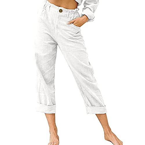 AACH Leinenhose Damen Sommer 3/4 Sommerhose Leicht Dreiviertel Hose Caprihose Luftige Freizeithose High Waist Stoffhose Casual Baumwolle Leinen Kurze Capri Hosen Warehouse Deals Amazon rückläufer von AACH