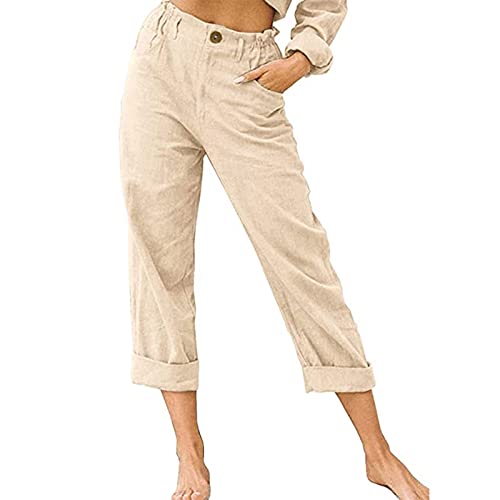 AACH Leinenhose Damen Sommer 3/4 Sommerhose Leicht Dreiviertel Hose Caprihose Luftige Freizeithose High Waist Stoffhose Casual Baumwolle Leinen Kurze Capri Hosen frühlingsangebote von AACH