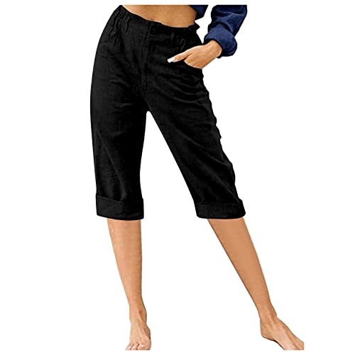 AACH Leinenhose Damen Sommer Capri Sommerhose Leicht Stoffhose Elegant Stretch Freizeithose Casual Einfarbig Jogginghose Locker Einfarbiges Strandhosen Angebote des Tages Heute blitzangebote von AACH