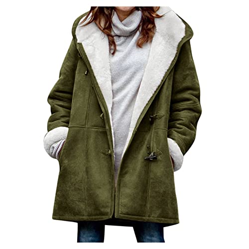 AACH Mantel Damen Warme Wintermantel Winter Jacke Lange Mäntel Einfarbig Winterjacke mit Kapuze Windbreaker Gefüttert Teddyfell Dicker Fleecejacke Mode Outdoorjacke Slim fit Winterparka von AACH