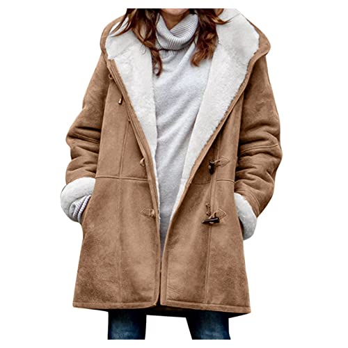 AACH Mantel Damen Warme Wintermantel Winter Jacke Lange Mäntel Einfarbig Winterjacke mit Kapuze Windbreaker Gefüttert Teddyfell Dicker Fleecejacke Mode Outdoorjacke Slim fit Winterparka von AACH