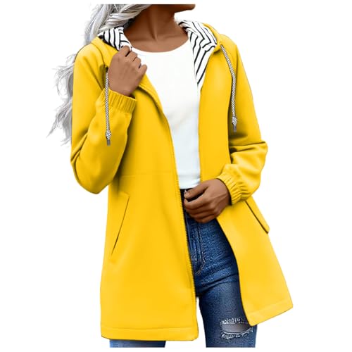 AACH Regenjacke Damen Lange Softshelljacke Wasserdichte Atmungsaktive Regenmantel mit Kapuze Regenparka Gefüttert Übergangsjacke Windproof Bequeme Wanderjacke Casual Mode Windjacke von AACH