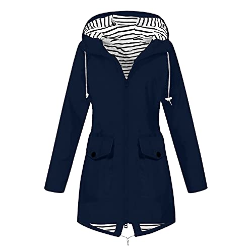 AACH Regenjacke Damen Wasserdicht Lang Übergangsjacke Atmungsaktiv Softshelljacke Einfarbig Outdoor Regenmantel mit Kapuze Funktionsjacke Leichte Gefüttert Windbreaker Große Größen Regenparka von AACH
