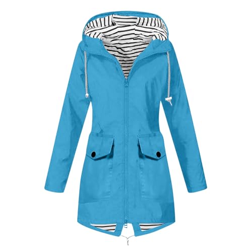 AACH Regenjacke Damen Wasserdicht Lang Übergangsjacke Atmungsaktiv Softshelljacke Einfarbig Outdoor Regenmantel mit Kapuze Funktionsjacke Leichte Gefüttert Windbreaker Große Größen Regenparka von AACH