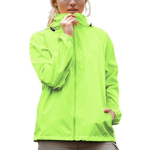 AACH Regenjacke Damen Wasserdichte Jacke Ultraleicht Regenmantel Langarm Funktionsjacke Sonnenschutz Mantel Sportlich Dünne Outdoorjacke mit Kapuze Regenparka Full Zip Locker Windjacke von AACH