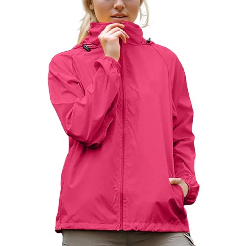 Regenjacke Damen Wasserdichte Jacke Ultraleicht Regenmantel Langarm Funktionsjacke Sonnenschutz Mantel Sportlich Dünne Outdoorjacke mit Kapuze Regenparka Full Zip Locker Windjacke von AACH