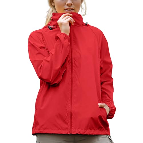 Regenjacke Damen Wasserdichte Jacke Ultraleicht Regenmantel Langarm Funktionsjacke Sonnenschutz Mantel Sportlich Dünne Outdoorjacke mit Kapuze Regenparka Full Zip Locker Windjacke von AACH