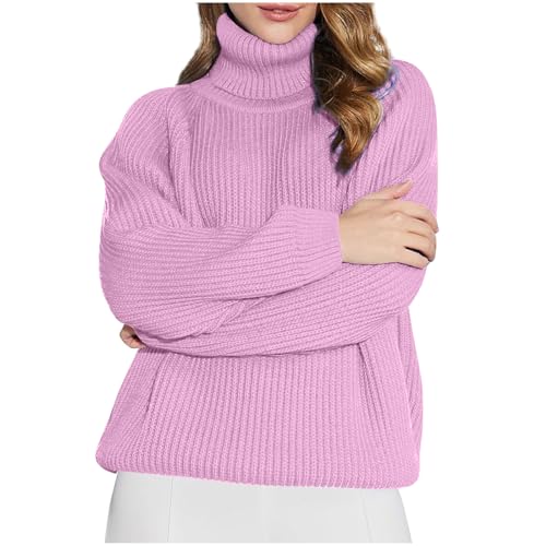AACH Rollkragenpullover Damen Mode Pullover Oversized Baggy Herbstpulli Langarm Grobstrick Winterpullover Atmungsaktive Lässig Strickpullover Einfarbiger Rolli Sweater Wärmen Gemütlich Jumpers von AACH