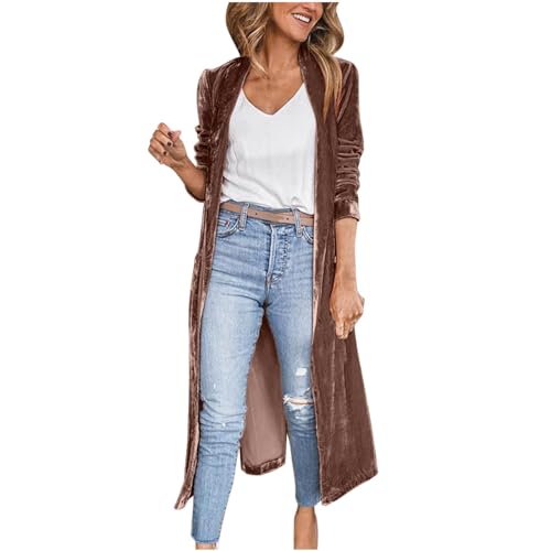 AACH Softshelljacke Damen Lange Trenchcoat Temperament Tailliert Blazer Offene Vorderseite Mantel Weiche Bequeme Übergangsjacke Langarm Elegant Longblazer Einfarbig Schalkragen Wintermantel von AACH