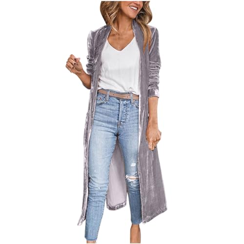 AACH Softshelljacke Damen Lange Trenchcoat Temperament Tailliert Blazer Offene Vorderseite Mantel Weiche Bequeme Übergangsjacke Langarm Elegant Longblazer Einfarbig Schalkragen Wintermantel von AACH