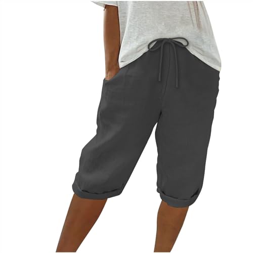 AACH Sommerhose Damen Sommer 3/4 Knielang Kurze Hosen Leicht und Luftig Locker Hose Hohe Taille Caprihose Elastisch Einfarbig Strandhose Stoffhose Freizeithose befristetes Angebot des Tages von AACH