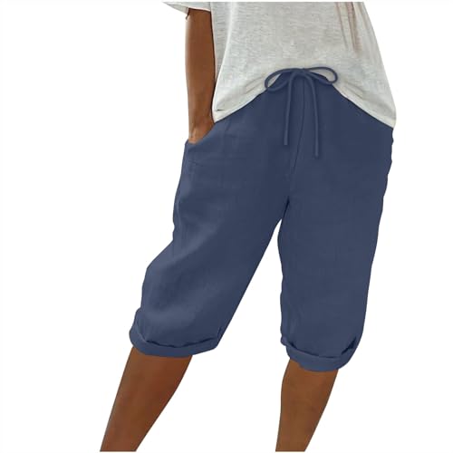AACH Sommerhose Damen Sommer 3/4 Knielang Kurze Hosen Leicht und Luftig Locker Hose Hohe Taille Caprihose Elastisch Einfarbig Strandhose Stoffhose Freizeithose von AACH
