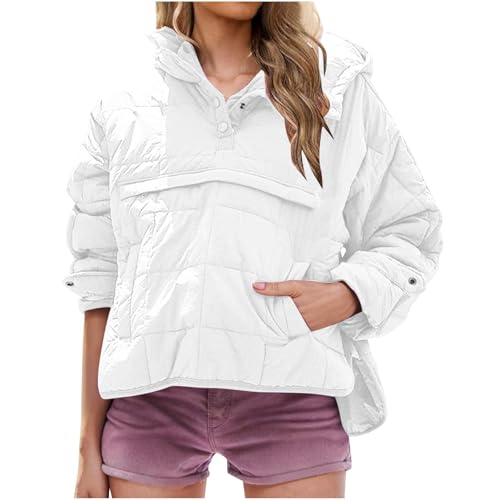 AACH Steppjacke Damen Leicht Wintermantel Oversized Langarm Hoodie Wärmen Einfarbig Kapuzenpullover Vintage Weiche Daunenjacke Stilvolle Casual Steppmantel Winter Modisch Herbstjacke von AACH
