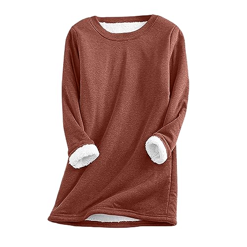 AACH Sweatshirt Damen Pullover Rundhals Langarmshirt Beiläufig Longshirt Herbst Winter Sweatshirts Ohne Kapuze Oberteile Fleecepullover Langarm Teddy Warm Shirt Grosse Grössen Tops von AACH