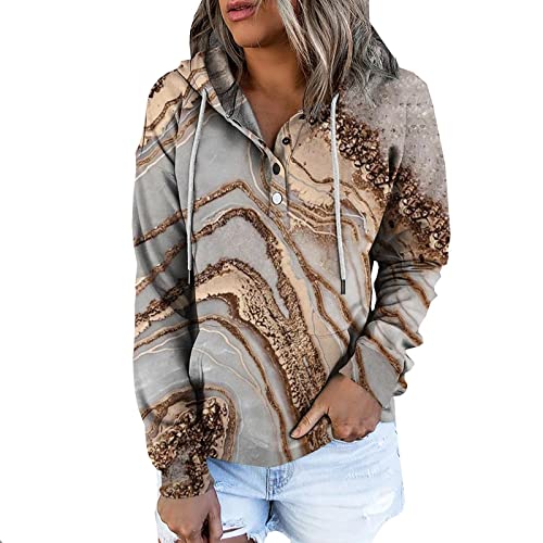 AACH Sweatshirt Damen mit Kapuze Kapuzenpullover Marmorstruktur Drucken Hoodie Kordelzug Knöpfen Jacke Thermo Fleece Sweatshirts Warme Gefüttert Kapuzenshirt College Wanderjacke von AACH