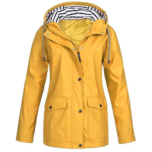 AACH Wanderjacke Damen Leicht Regenjacke Dünne Klassische Trainingsjacke mit Kapuze Jackett Tailliert Sportlicher Outdoorjacke Wasserdichte Funktionsjacke Übergroßes Sonnenschutz Mantel von AACH