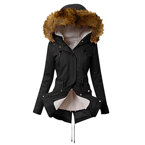 AACH Winterjacke Damen Casual Parka Einfarbiges Mode Wintermantel Elegant Warme Winterparka Dickes Einfach Kapuzenjacke Hoodie Jacke Lässig Kapuzenshirt Thermo Fleece Mantel von AACH