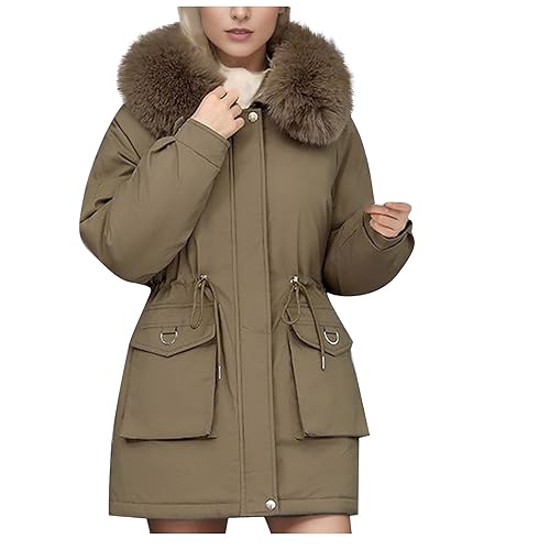 AACH amazon warehouse deals ware Damen Parka Mantel Modische Lässig Wintermantel Elastische Taille Wintermantel Elegant Warm Winterjacke mit KapuzeWinterparka von AACH