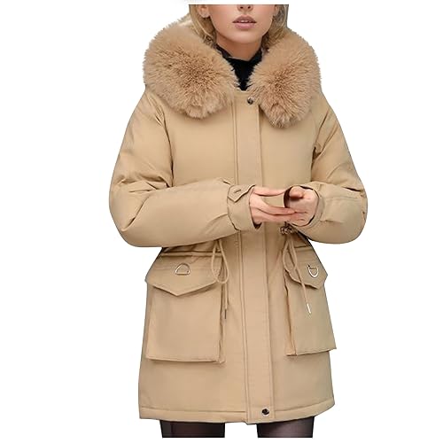 AACH amazon warehouse deals ware Damen Parka Mantel Modische Lässig Wintermantel Elastische Taille Wintermantel Elegant Warm Winterjacke mit KapuzeWinterparka von AACH