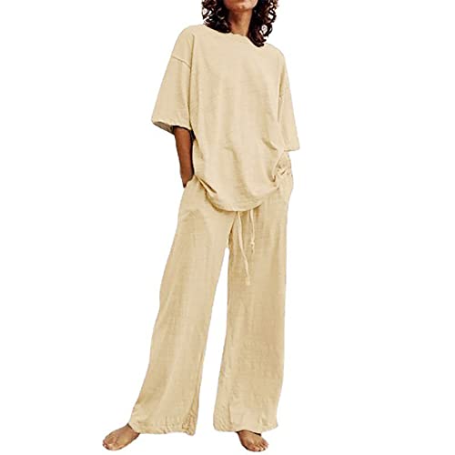 AACH verkaufsdisplay Damen Zweiteiler Sommer Set ElegantLässiges Casual Oberteile + Weites Bein Hose Mode Locker Outfit Basic Bequem Leichte Loungewear Streetwear Zweiteilige AACH verkaufsdisplay Damen Zweiteiler Sommer Set ElegantLässiges Casual Oberteile + Weites Bein Hose Mode Locker Outfit Basic Bequem Leichte Loungewear Streetwear Zweiteilige von AACH