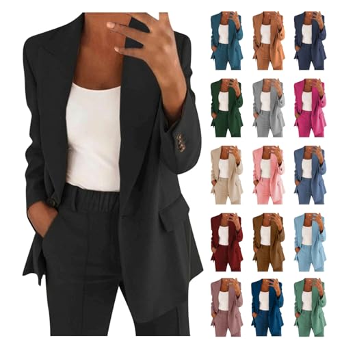 Angebot des Tages blitzangebot Hosenanzüge für Damen Elegant Blazer Anzug Set Einfarbig Streetwear Zweiteilig Hosenanzug Business Modern Anzughose Revers Slim Fit Sportlich Büro Outfit von AACH