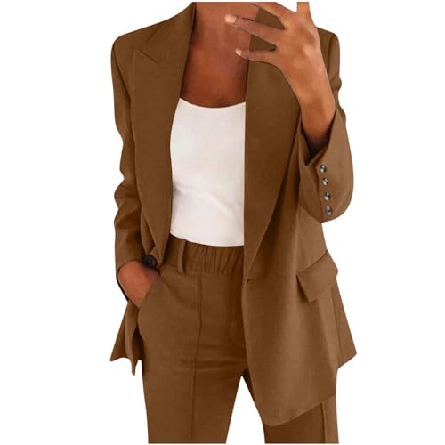 Angebote Hosenanzug Damen Elegant Business Anzug Set 2-teilig Slim fit Blazer Hose Outfit Casual Sportlich Freizeitanzug Mode Revers Longblazer Lang Hosen Einfarbig von AACH