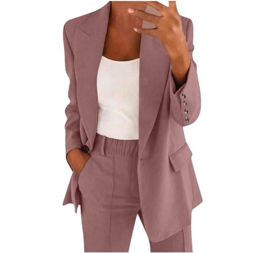 Angebote des Tages Heute Hosenanzug Damen Elegant Business Anzug Set 2-teilig Slim fit Blazer Hose Outfit Casual Sportlich Freizeitanzug Mode Revers Longblazer Lang Hosen Einfarbig von AACH