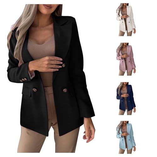 Blazer Damen Elegant Longblazer Slim Fit Trachtenblazer Formelle Festlich Businessjacke Tailliert Solide Reverskragen Hemdjacke Passform Langarm Stoffblazer Regular Fit Jackett von AACH