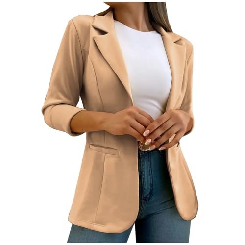 Blazer Große Größen Damen Anzugjacke Tailliert Modische Jacke Langarm Hochzeitsgäste Businessjacke Revers Festlich Trachtenblazer Lässig Schlicht Longblazer mit Taschen Anzugmantel von AACH