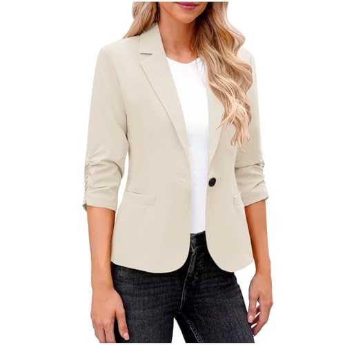 Blazer Kurz Damen Festliches Revers Anzugjacke Elegant Slim Fit Vielseitige Mantel Oversize Leichte Jackett Sportlich Casual Damenblazer Einfarbig Basic Jacke mit Taschen Arbeitsanzug von AACH