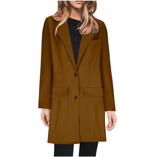 Blazer für Damen Elegant Mantel Langarm Wärmen Übergangsjacke Modische Solide Trachtenblazer Midi Geschnittener Longblazer Einreihige Locker Blazerjacke Casual Sportlich Anzugmantel von AACH