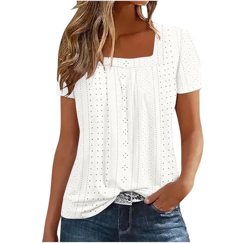 Bluse Damen Sommer Hemdbluse Kurzärmeliges Slim Fit Hemd Polyester Basic Shirt Business Blusen Luftig Licht Kurzarm Eckigem Ausschnitt Blusenshirt Hohle Solide Farbe Tops Große Größen Tops von AACH