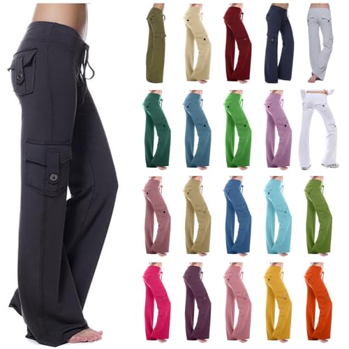 Cargohose Damen Yogahose Baggy Stretch Jogginghose High Waist Sommerhose Palazzo Hose mit Multi Taschen Arbeitshose Lounge Elastische Freizeithose Einfarbig Trainingshose von AACH