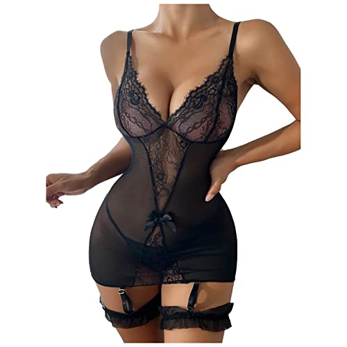 Damen Dessous Sexy Spitze Body Lace Teddy Bodysuit Pyjama Set Bodys Sex Reizwäsche Lingerie Slim Jumpsuit Bauchweg Unterwäsche for Women Spitzenbody Einteiliger Einfarbiges Babydoll von AACH