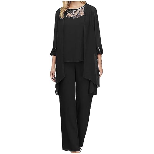 Damen Festlich Anzug Set Chiffon Tank Top + Langarm Cardigen + Lange Hose Weites Bein Anzughose Brautmutter Hosenanzüge für Hochzeit Locker Elegant sale angebote des tages Damen Festlich Anzug Set Chiffon Tank Top + Langarm Cardigen + Lange Hose Weites Bein Anzughose Brautmutter Hosenanzüge für Hochzeit Locker Elegant sale angebote des tages von AACH