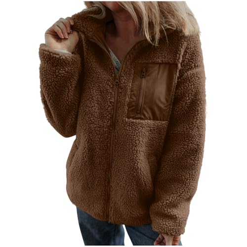 Damen Winterjacke Langarm Lammwolle Teddyjacke Schickes Winter Plüschjacke Lässig Jacke Mantel Frauen Vielseitige Outdoorjacke Ohne Kapuze Teddyfleece Herbstjacke Zipper Leicht Wolljacke von AACH