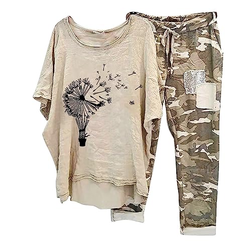 Damen Zweiteiler Elegant Hosenanzug Sommer Outfits Kleidung 2 Teiler Set Bluse Top + Hose Y2k Aesthetic Clothes Loungewear Anzug T Shirt Kurzarm Tuniken angebot des tages von AACH