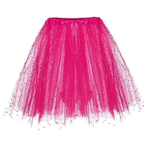 Deal des Tages Damen Karneval Kostüm Tüllrock 50er Tütü Rock Kurz Ballett Unterrock Petticoat Tutu Schön Einfarbig Tüllrock Klassisch Strassenmode Unterrock Mode Pailletten von AACH